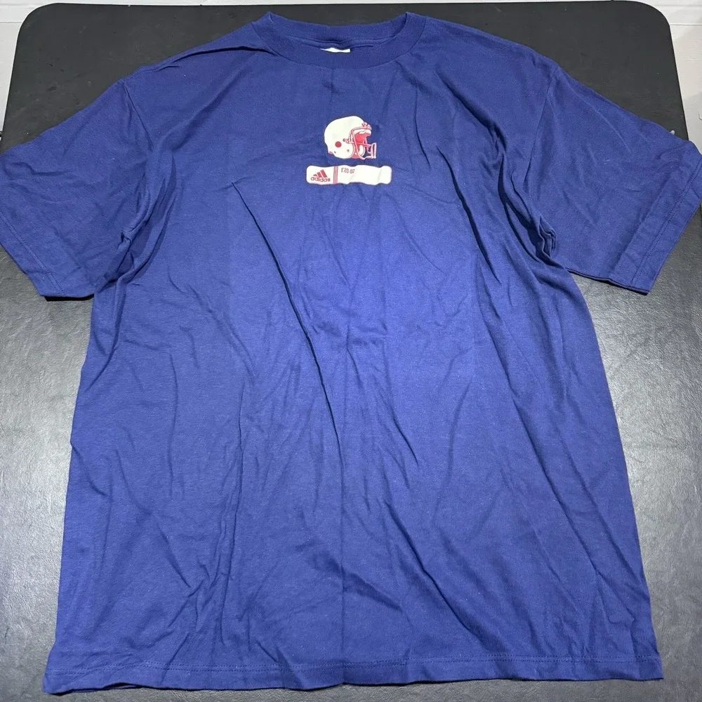 Vintage Adidas Shirt Blue Mens Crewneck Short Sleeve Sz L Football Helmet‎ 2002